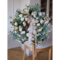 Wianek na drzwi wiosenne kwiaty "Stokrotki w Pudrze" 50 cm